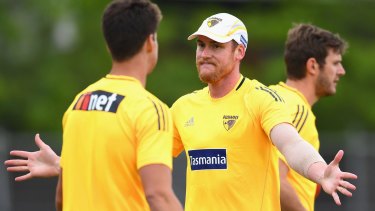 Back on the track: Jarryd Roughead on Monday.