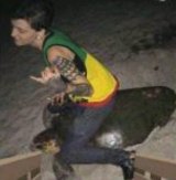 The photo of Stephanie Moore allegedly riding a sea turtle that went viral on social media.