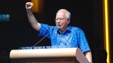 Malaysian Prime Minister Najib Razak speaks at a National Front coalition rally on January 3.