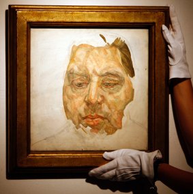 An oil portrait of Francis Bacon painted by Lucian Freud.