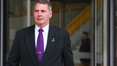 Steven Martin leaves the High Court of Australia on Tuesday, after he was cleared to replace Jacqui Lambie in the Senate. 