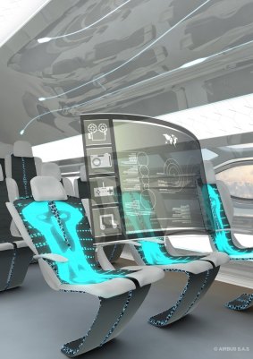 Future by Airbus: Morphing seats can harvest a passenger's body heat to power aircraft systems such as holographic pop-up pods.