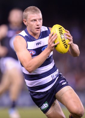 Taylor Hunt played 63 games in his five years with Geelong, becoming a regular senior player in 2012 playing as a run-with midfielder.