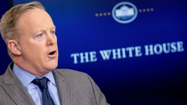 White House press secretary Sean Spicer speaks in the press briefing room at the White House.
