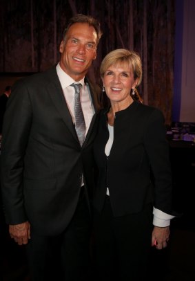 Foreign Affairs Minister Julie Bishop and her partner David Panton  in Canberra on Wednesday.