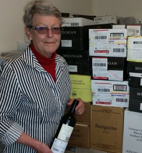 Virginia Rawling with some of the 500-plus entries for next week's Australian Cool Climate Wine Show at Murrumbateman.