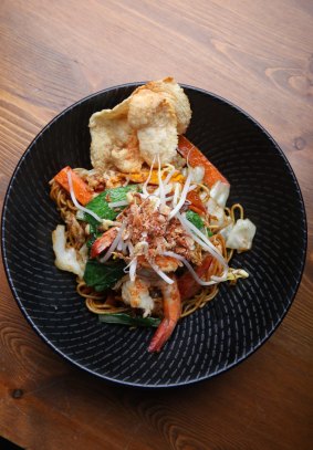 Mee goreng with prawns at Yuni's Kitchen, Northcote.