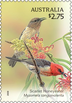 The Scarlet Honeyeater appeared on stamps in 2009