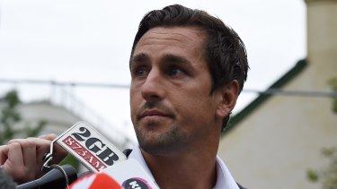 A contrite Mitchell Pearce addresses the media about the leaked video on January 29.