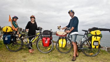 Patrick Jones, Meg Ulman and their daughter Woody Ulman Jones with dog Zero are on a 6000km bicycle trip around Australia. 