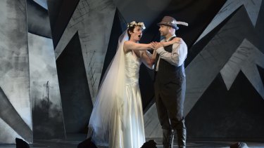 Sally Wilson as Agathe and Jason Wasley as Max perform on stage for a new Melbourne Opera production of Der Freischutz (The Marksman). Athenaeum Theatre.