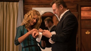 Laura Dern and Liam Neeson in a scene from Cold Pursuit.