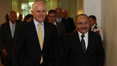 Prime Minister Malcolm Turnbull with PNG Prime Minister Peter O'Neill last year at Parliament House in Canberra.
