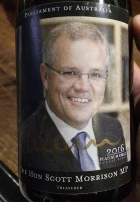 Mr Morrison's office stressed he was not involved in the circulation of a bottle of wine bearing his face at the Platinum Circle Budget Dinner.