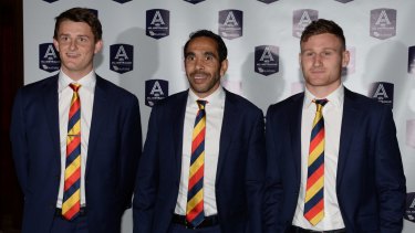 Matt Crouch, left, with Eddie Betts and Rory Atkins at the All-Australian awards.