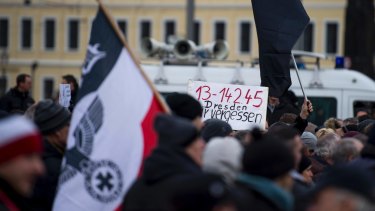 The neo-Nazi rally in Dresden on Saturday.
