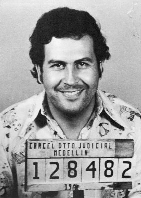 Drug cartel boss Pablo Escobar in a police mug shot. 