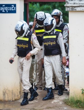 Prison guards at Prey Sar prison on the outskirts of Phnom Penh in August 2016.