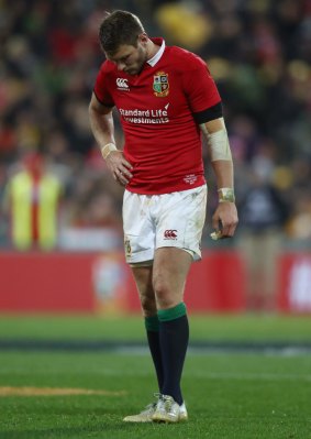 Dejected: Dan Biggar of the Lions contemplates yet another loss on a tough tour.