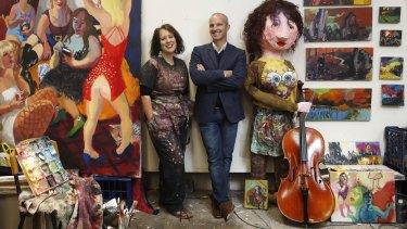 "You want to gasp at the wonderfulness of the whole experience" ... Wendy Sharpe with James Beck at her St Peters studio.