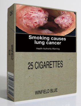 An example of the plain packaging designed for cigarettes sold in Australia.