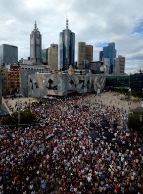 The crowd for the Bourke Street Vigil at Federation Square.