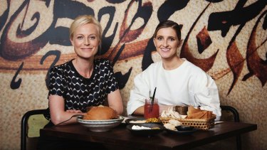 Marta Dusseldorp, left, tells Kate Waterhouse over lunch at Cubby's Kitchen that she wants to see more strong women stories being produced.