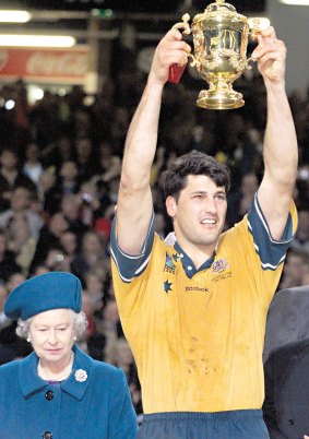 John Eales with the World Cup after defeating France in the final.