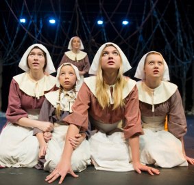 The Hysterical Girls from the cast of the Crucible (L-R) Yanina Clifton, Katy Larkin, Zoe Priest, Alysandra Grant, (back) Saffron Dudgeon.