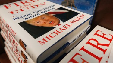 A stack of reserved <i>Fire and Fury</i> books by writer Michael Wolff.