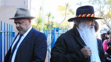 Indigenous leaders Noel Pearson (left) and Pat Dodson arrive at the meeting at Kirribilli.