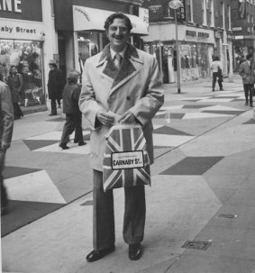 Sidney Sernack, fashion importer, in London's Carnaby Street.