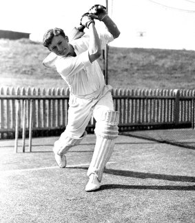 Richie Benaud pictured in the nets in 1952.
