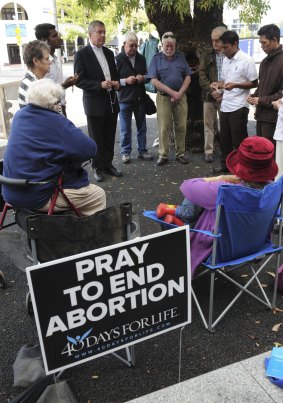 A prayer vigil outside the ACT Health building in Canberra in support of the 40 Days For Life anti-abortion campaign.