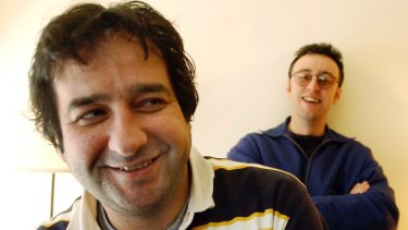 Mick Molloy and Martin promote their  film 'Bad Eggs' in 2003.