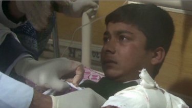 A child receiving treatment at a hospital following an attack by Taliban gunmen.