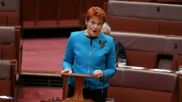 Senator Pauline Hanson delivers her first speech in the Senate.