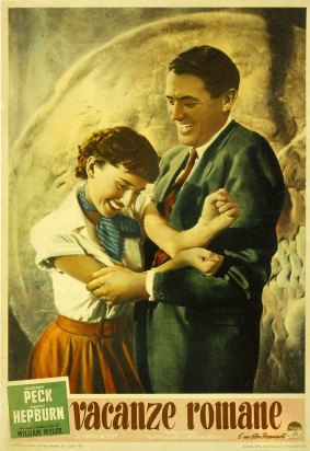 An Italian poster for <i>Roman Holiday</i>, starring Audrey Hepburn and Gregory Peck. 