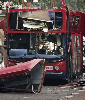 A London bus after the terror attack in July 2005.
