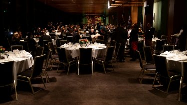 Empty tables at the iftar dinner at NSW Parliament House on Thursday. 