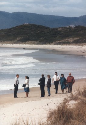 Police and family of Victoria Cafasso examine the beach where the Italian tourist's body was discovered.