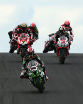 Pacesetter: Jonathan Rea in front in race two.