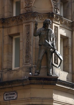 Eyecatching: A statue of John Lennon adorns the facade of the newly opened Hard Days Night Hotel.