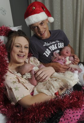 Tuggeranong couple Melissa Harrison and Dane Muench had double the reason to celebrate on Christmas Day when they welcomed twin daughters into the world. 