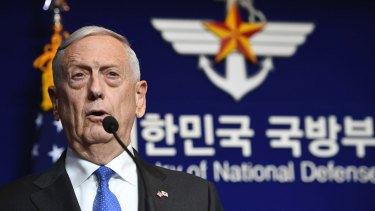 US Secretary of Defense Jim Mattis speaks during a joint press conference in South Korea