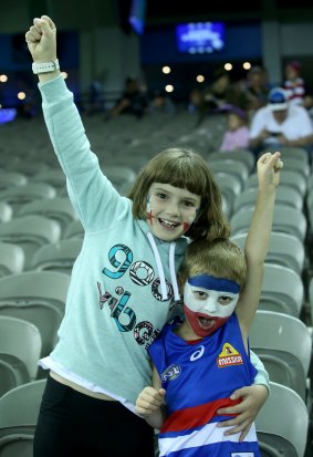 Two enthusiastic Western Bulldogs supporters.