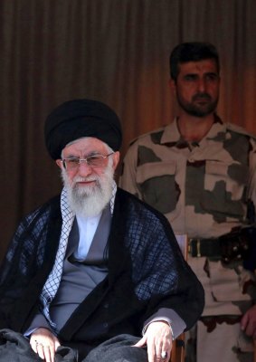 Iran's Supreme Leader Ayatollah Ali Khamenei during a ceremony at the Military College of Tehran. 