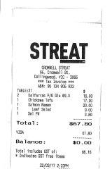 Receipt for Clare Kermond's lunch with Kerry Kornhauser