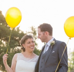 Griffith couple Lara Giancotti and Chris Robson released yellow balloons in honour of Stephanie Scott at their wedding on Saturday.