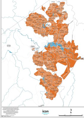 Icon Water's new Capital Contributions precinct, shaded in orange.